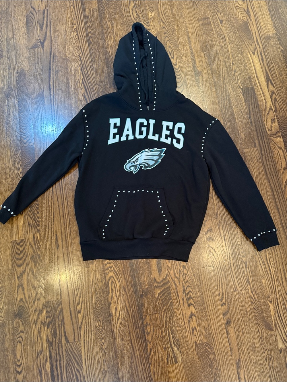 Black Stud-Trim Hooded Sweatshirt